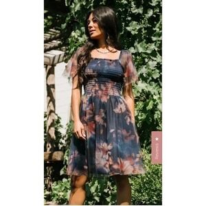 Baltic Born Tivoli Women's Size S Floral Tulle Smocked Mini Dress Elegant